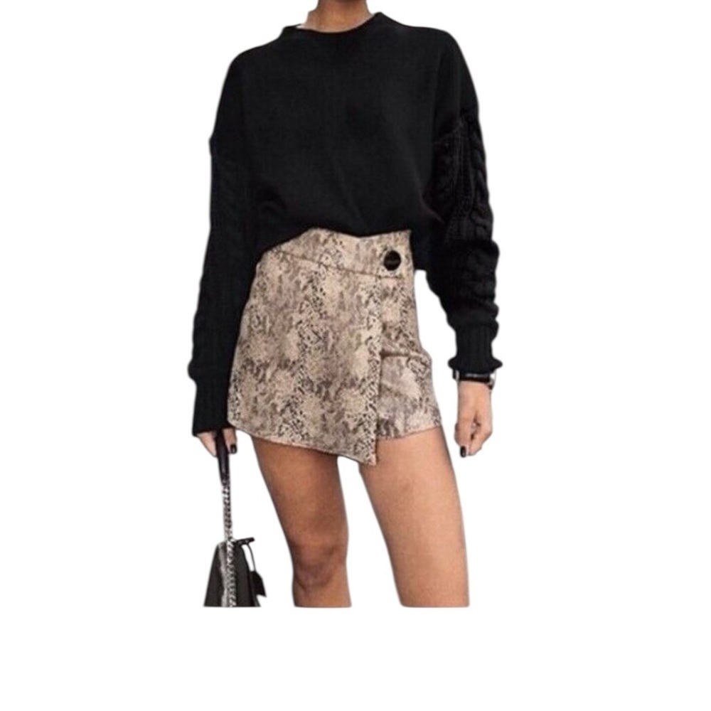 Zara Beige Snake Print Mini Skirt